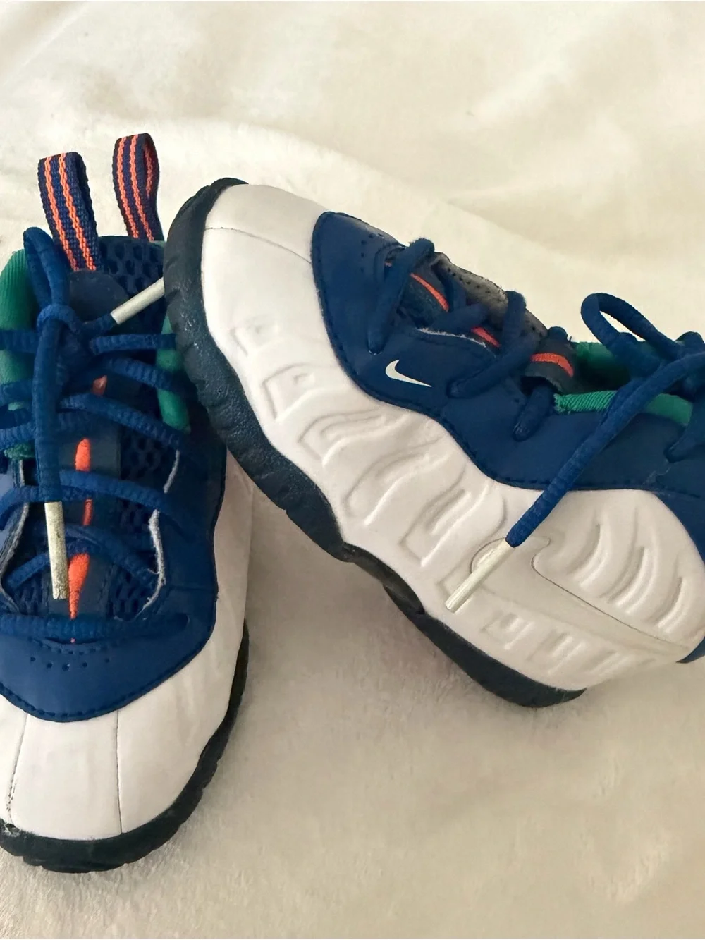 Nike Kids Sneakers - Blue, White & Green with Orange Accents